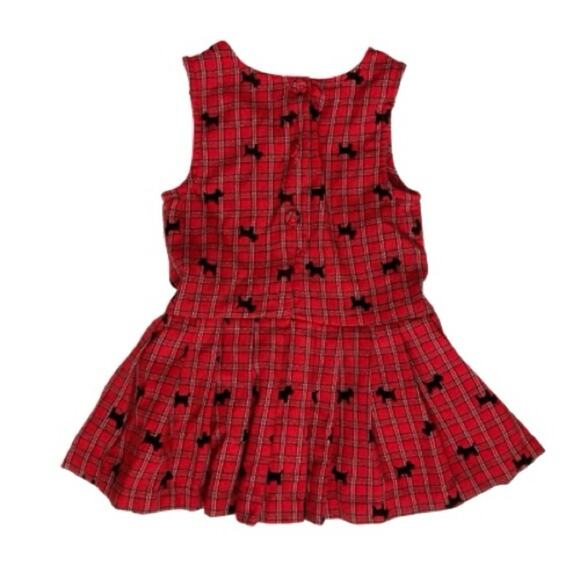 Samantha Says Red Tartan Plaid Velvet Scottie Dogs Button Back Tie Formal Dress - Picture 2 of 11